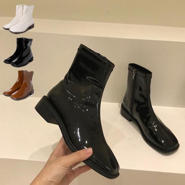 ショートブーツ エナメル Puレザー 合皮 ローヒール スクエアトゥ 白 シューズ ブーツ 靴 レディース Sb Boots129 パーティードレス Style Block 通販 Yahoo ショッピング