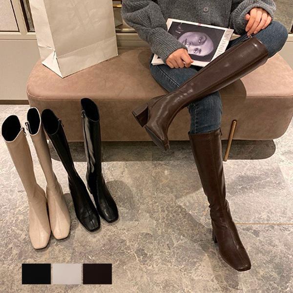 ブーツ ロングブーツ スクエアトゥ Puレザー 革 太ヒール 歩きやすい 裏起毛 暖かい 無地 靴 シューズ レディース Sb Boots138 メンズファッション Styleblockmen 通販 Yahoo ショッピング