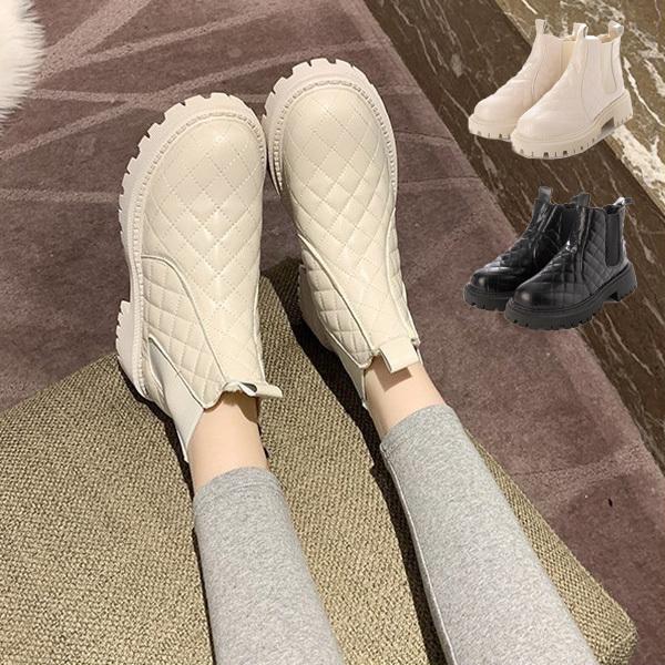 STYLEBLOCK ショートブーツ サイドゴアブーツ 厚底 太ヒール PUレザー 