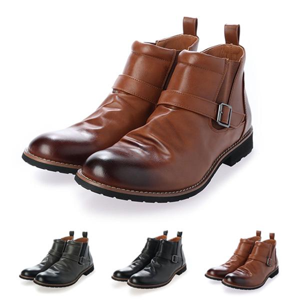 ブーツ ショートブーツ サイドゴア Puレザー 合成皮革 ベルト付き 黒 シューズ 靴 メンズ Sb Br0969 メンズファッション Styleblockmen 通販 Yahoo ショッピング