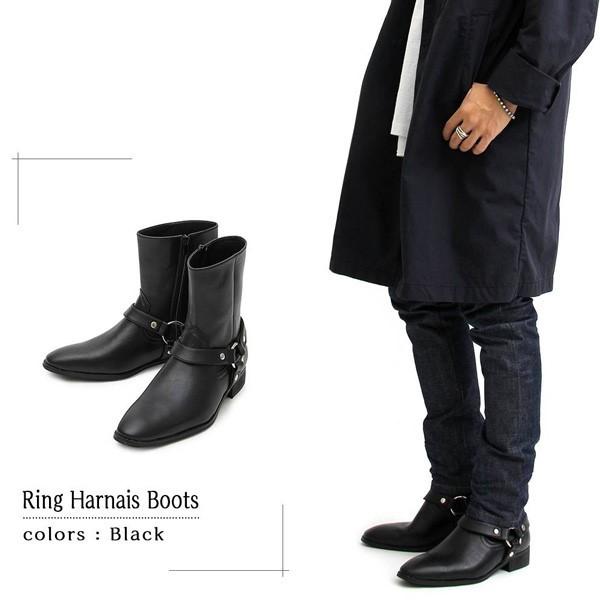 ブーツ ハーフブーツ リングブーツ ポインテッドトゥ ヒール リングハーネス 靴 シューズ メンズ Sb Glbb 131 メンズファッション Styleblockmen 通販 Yahoo ショッピング