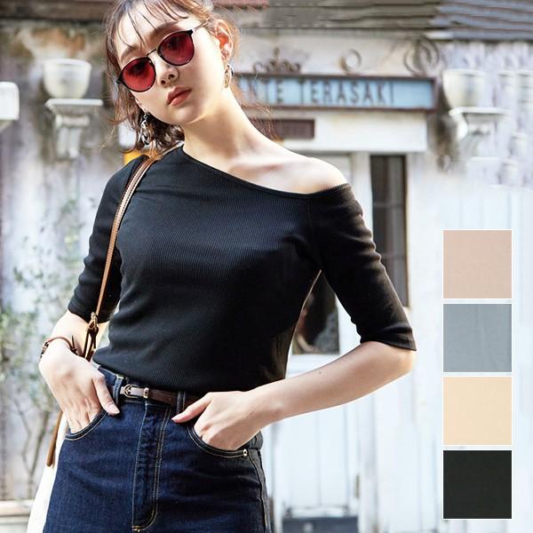 カットソー Tシャツ 春夏 レディース 長袖 5分袖 春 無地 アシンメトリー オフショル ワンショルダー リブ 肩あきトップス トップス Sb R メンズファッション Styleblockmen 通販 Yahoo ショッピング