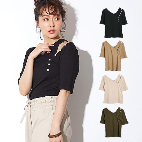 Tシャツ カットソー レディース おしゃれ レイヤードトップス 5分袖 半袖 アシンメトリー 肩あきトップス 無地 トップス Sb R Styleblock スタイルブロック 通販 Yahoo ショッピング