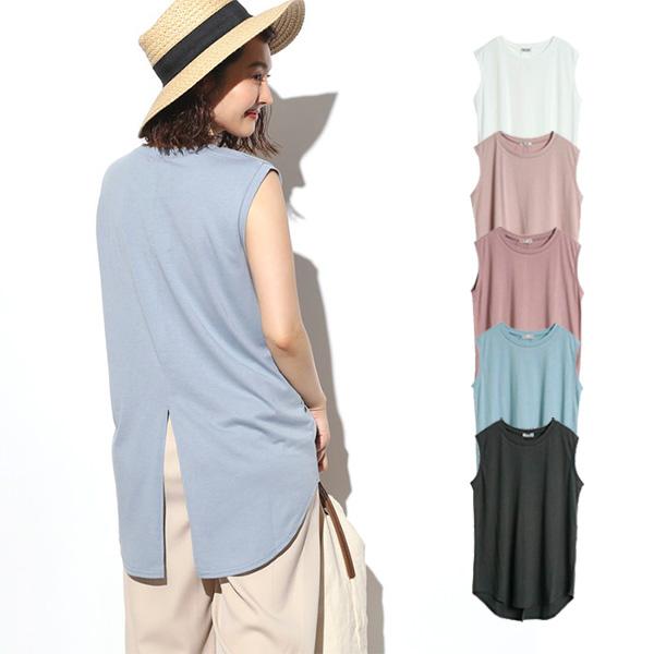 タンクトップ カットソー ノースリーブ 無地 天竺 スリット おしゃれ 安い 丸首 クルーネック ロング丈 トップス レディース Sb R パーティードレス Style Block 通販 Yahoo ショッピング