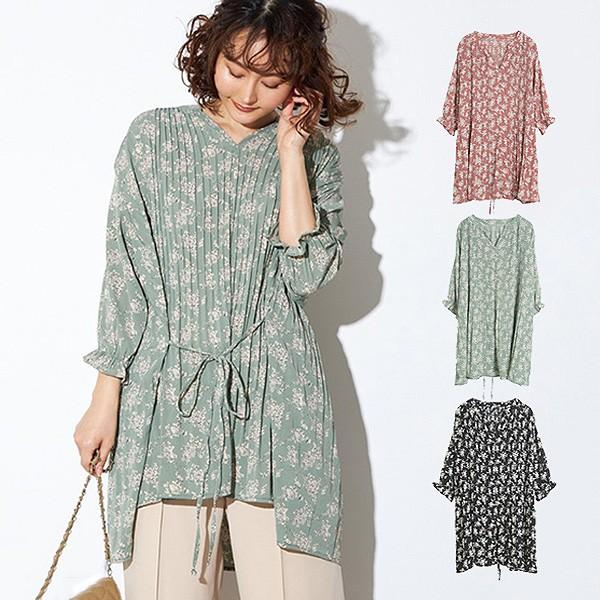 シャツ ブラウス レディース チュニック シフォン 花柄 プリーツ ウエストリボン 長袖 おしゃれ トップス Sb R Styleblock スタイルブロック 通販 Yahoo ショッピング