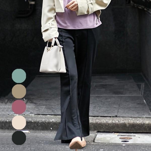 パンツ 春夏 フレアパンツ レディース ストレッチパンツ 無地 スリット 黒 ロングパンツルック ボトムス ピンタック Sb R メンズファッション Styleblockmen 通販 Yahoo ショッピング