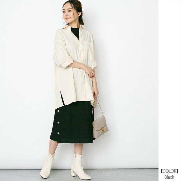 無地 ワンピース 春夏 ワンピース レディース 春 きれいめ ロングワンピース 黒 白 膝下 ボタン リブ 長袖 プチハイネック コーデ サイド釦 Sb R メンズファッション Styleblockmen 通販 Yahoo ショッピング