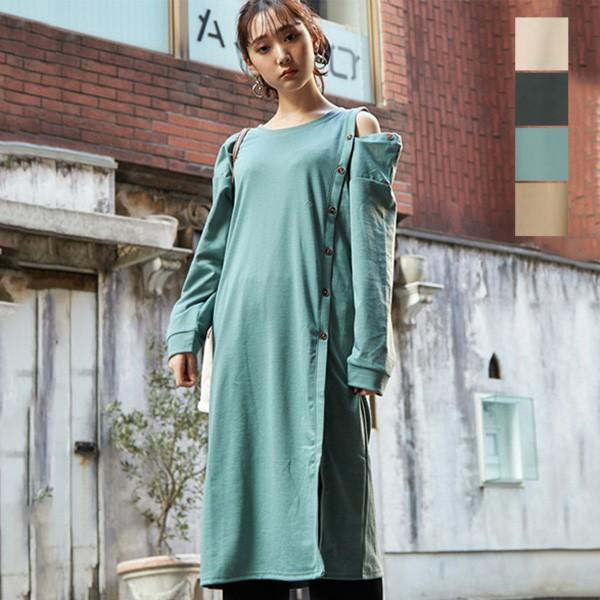 無地 ワンピース 春夏 ワンピース レディース きれいめ 代 春 黒 スリット ボタンあき 肩あき 肩だしワンピース 長袖 ロング セール 2818s Sb R メンズファッション Styleblockmen 通販 Yahoo ショッピング