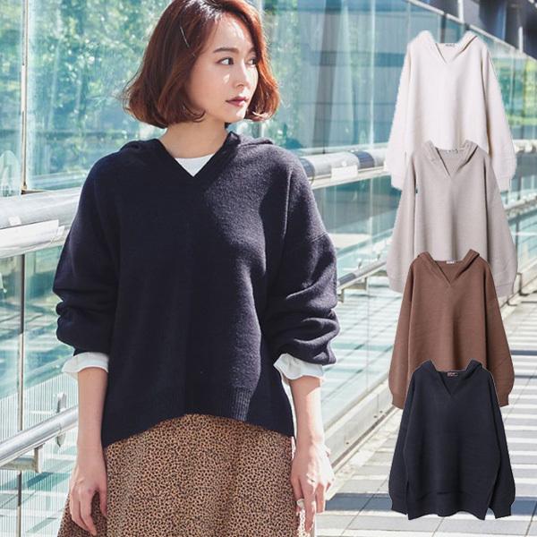 ニットパーカー セーター プルオーバー Vネック 秋 冬 無地 黒 長袖 ミラノリブ トップス レディース Sb R メンズファッション Styleblockmen 通販 Yahoo ショッピング