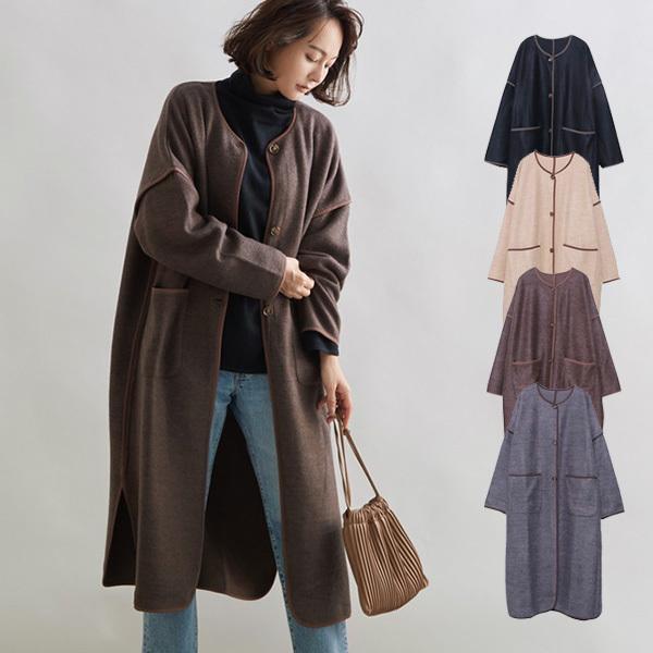 コート ノーカラー ロング パイピング 無地 秋 冬 軽い 起毛 無地 アウター レディース Sb R メンズファッション Styleblockmen 通販 Yahoo ショッピング
