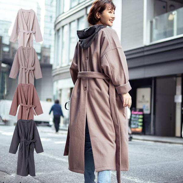 ノーカラーコート コート ガウン ロング 冬 軽い メルトン バックボタン スリット ベルト付き 無地 長袖 アウター レディース セール 2818s Sb R メンズファッション Styleblockmen 通販 Yahoo ショッピング