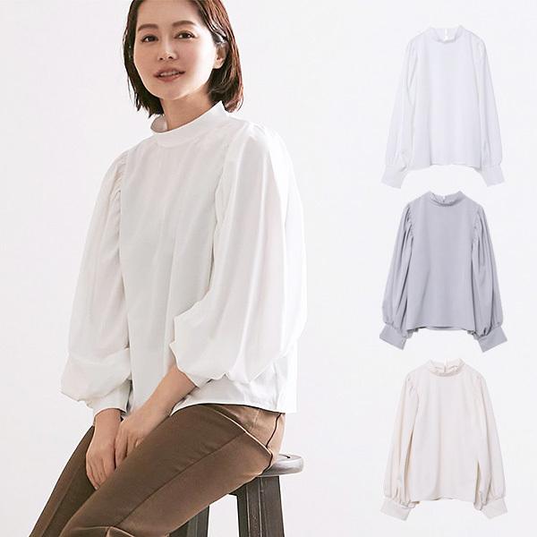 シャツ ブラウス ハイネック 長袖 ボリュームスリーブ 無地 白 オフィス トップス レディース Sb R パーティードレス Style Block 通販 Yahoo ショッピング