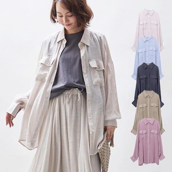 シャツ ブラウス シアー素材 オーバーサイズ ビッグ 無地 長袖 レギュラーカラー 春 トップス レディース Sb R メンズファッション Styleblockmen 通販 Yahoo ショッピング