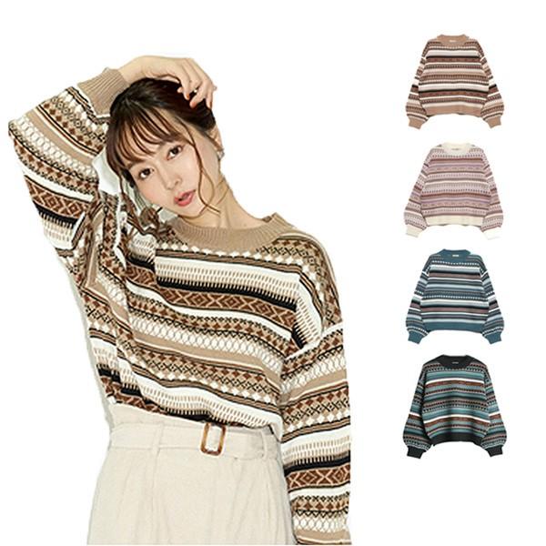 ニット ニット セーター クルーネック 丸首 ジャガード編み ノルディック柄 長袖 アクリル トップス レディース Sb R Styleblock スタイルブロック 通販 Yahoo ショッピング