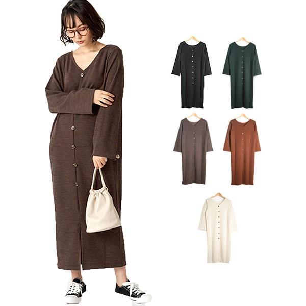 無地 ワンピース 春夏 ワンピース ニットワンピース ニットソー クルーネック 丸首 長袖 Aライン 2way 前後着用可能 ロング丈 バックボタン レディース Sb R Styleblock スタイルブロック 通販 Yahoo ショッピング