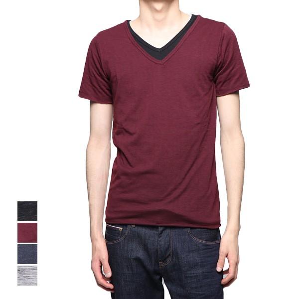 Tシャツ カットソー 半袖 Vネック レイヤード 重ね着 無地tシャツ トップス メンズ Sb S メンズファッション Styleblockmen 通販 Yahoo ショッピング
