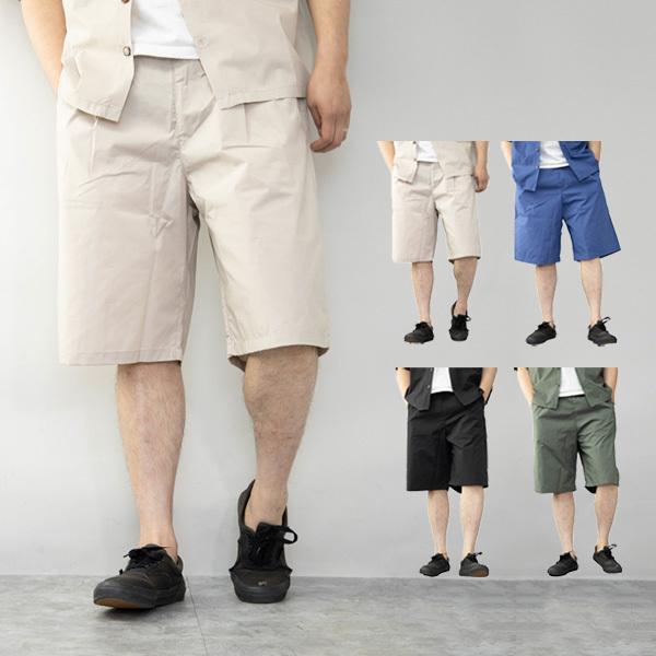 ハーフパンツ ショートパンツ 膝下 イージー 無地 ワイド タイプライター 5分丈 ウエストゴム 夏 ボトムス パンツ メンズ 新しく着き