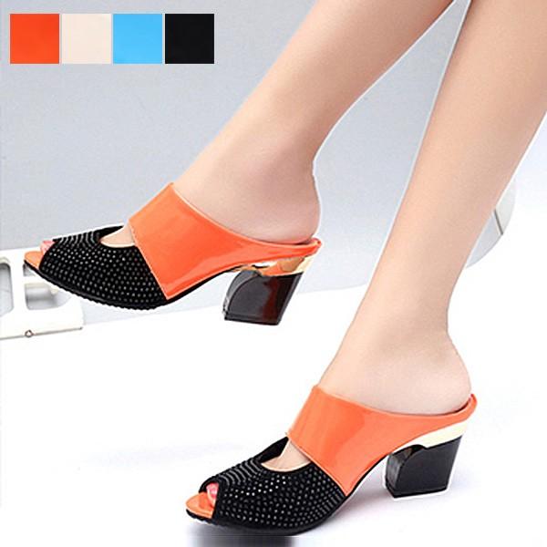 春夏 サンダル ミュール ビジュー バイカラー 太ヒール チャンキーヒール ハイヒール オープントゥ シューズ 靴 レディース Sb Sandal036 メンズファッション Styleblockmen 通販 Yahoo ショッピング