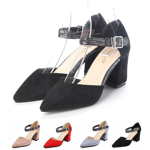 パンプス ストラップパンプス チャンキーヒール ポインテッドトゥ 太ヒール ラメ ハイヒール 靴 シューズ レディース Sb Sandal045 Styleblock スタイルブロック 通販 Yahoo ショッピング