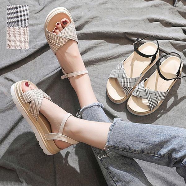 春夏 サンダル 厚底サンダル ストラップサンダル クロスベルト チェック柄 軽量 靴 シューズ レディース Sb Sandal048 メンズファッション Styleblockmen 通販 Yahoo ショッピング