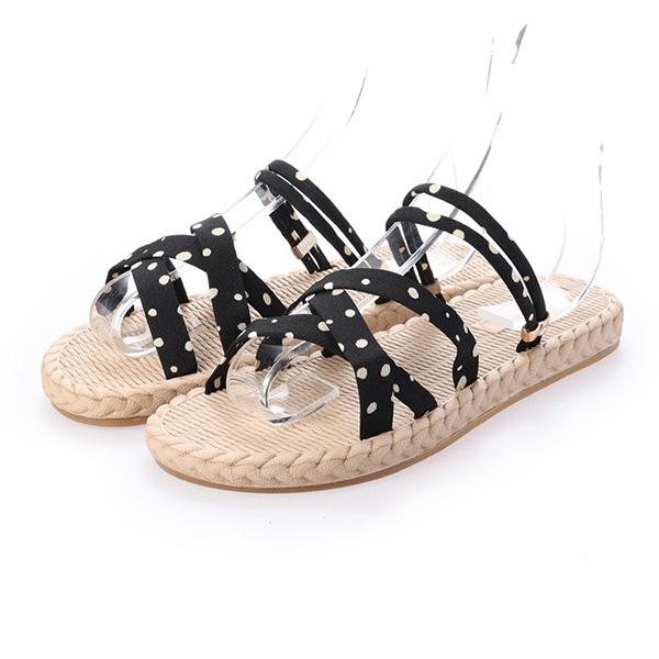 サンダル ジュートサンダル 歩きやすい 厚底 夏 2way ペタンコ フラット 白 黒 ドット柄 シューズ 靴 レディース Sb Sandal114 パーティードレス Style Block 通販 Yahoo ショッピング