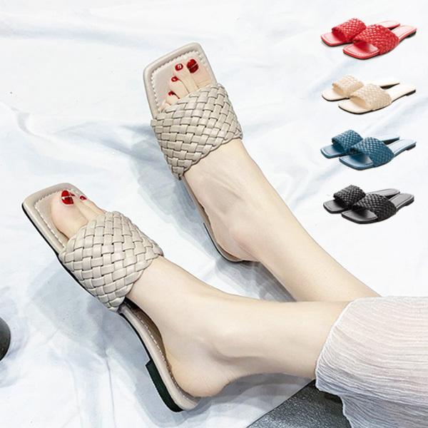 フラットサンダル ぺたんこ 編み込み 夏 歩きやすい 赤 黒 PUレザー 合皮 シューズ サンダル 靴 レディース セール 20220818s  :sb-sandal161:パーティードレス Style Block 通販 
