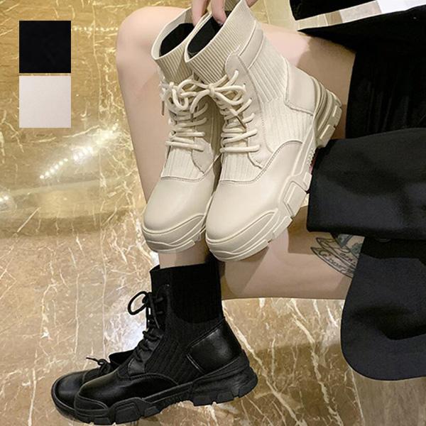 レースアップブーツ ブーツ ショート 厚底 ニット 黒 韓国 シューズ 靴 レディース Sb V Ali A194 メンズファッション Styleblockmen 通販 Yahoo ショッピング
