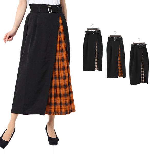 スカート 春夏 スカート ロングスカート プリーツ チェック柄 タイト ベルト付き ボトムス レディース Sb X メンズファッション Styleblockmen 通販 Yahoo ショッピング
