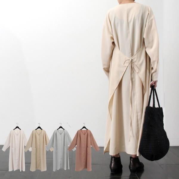 無地 ワンピース 春夏 ワンピース 春 きれいめ スタンダート ロング 長袖 マキシ丈 エプロン ガウン バックリボン スマートカジュアル 40代 レディース Sb X パーティードレス Style Block 通販 Yahoo ショッピング