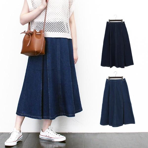 スカート デニムスカート フレアスカート ロング ミモレ丈 春 コーデ 無地 コットン 綿100 ボトムス レディース Sb X Styleblock スタイルブロック 通販 Yahoo ショッピング