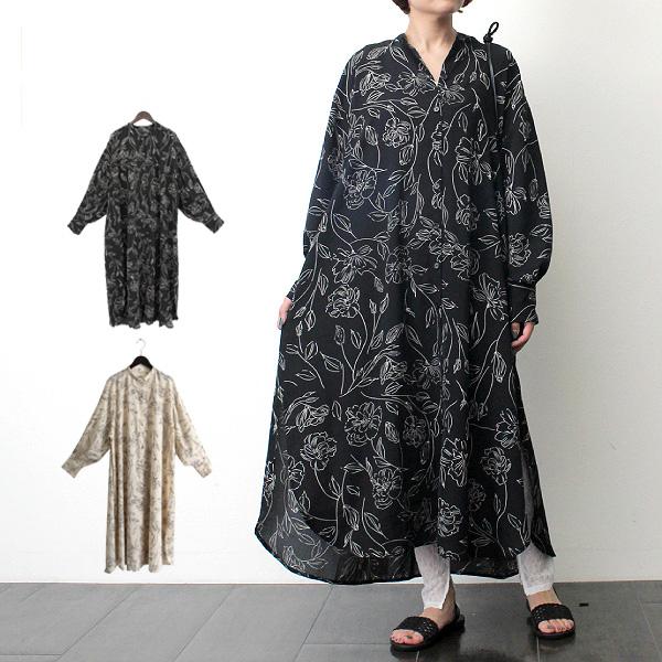 ワンピース マキシ丈 シャツワンピース 長袖 花柄 フラワー モノクロ 黒 夏 ロング レディース Sb X メンズファッション Styleblockmen 通販 Yahoo ショッピング