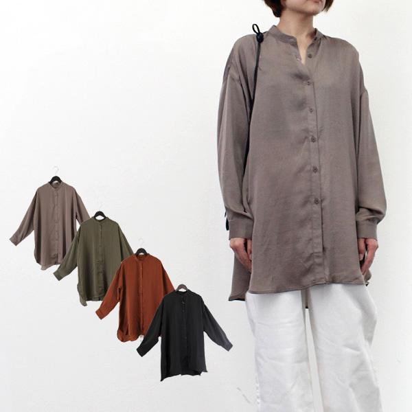 シャツ ブラウス サテン 長袖 夏 無地 スリット スタンドカラー バンドカラー ロング丈 トップス レディース Sb X メンズファッション Styleblockmen 通販 Yahoo ショッピング