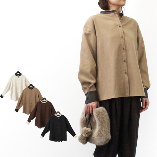シャツ ブラウス 合皮パイピング 起毛 無地 バンドカラー 長袖 冬 トップス レディース Sb X メンズファッション Styleblockmen 通販 Yahoo ショッピング