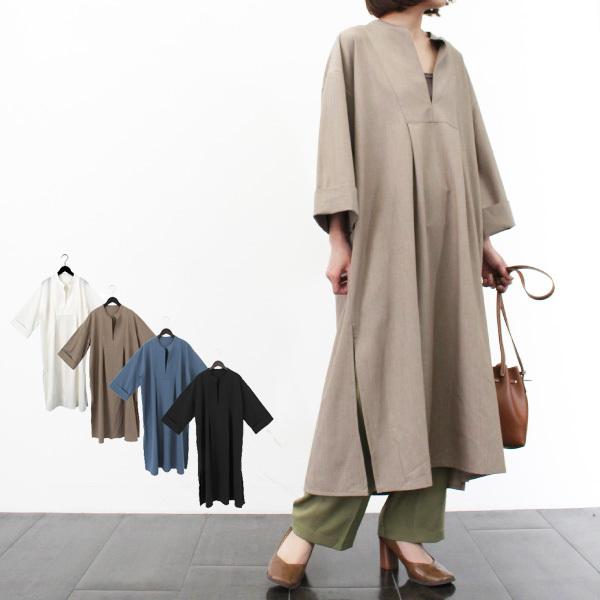 ワンピース カフタンワンピース Vネック スキッパー リネンタッチ きれいめ 春 長袖 無地 ロング スリット レディース Sb X メンズファッション Styleblockmen 通販 Yahoo ショッピング