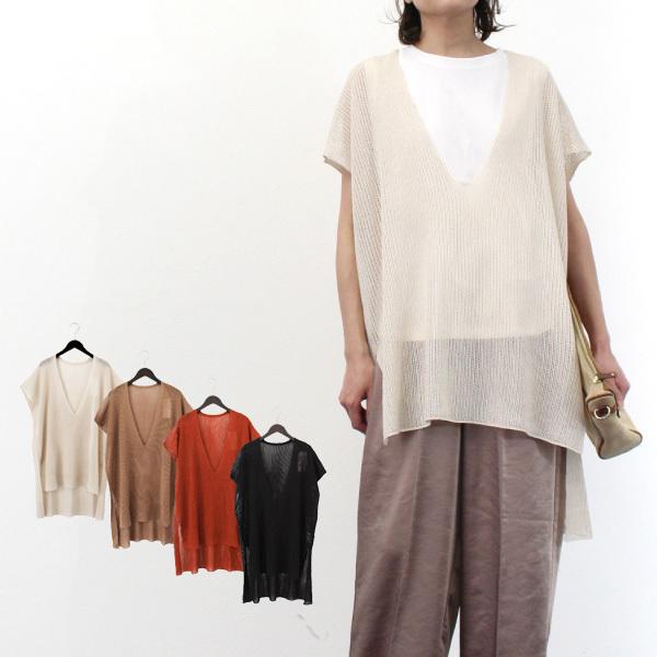 ニットベスト サマーニット リネンタッチ 透かし編み 半袖 Vネック ニット 夏 無地 トップス レディース セール 2818s Sb X パーティードレス Style Block 通販 Yahoo ショッピング