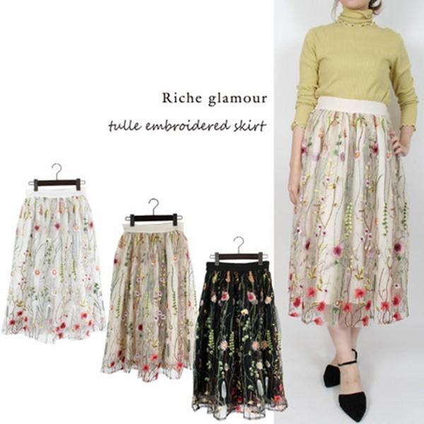 チュール スカート フレアスカート ミモレ丈 刺繍 花柄 ウエストゴム ロングスカート ボトムス レディース 秋 秋冬 Buyee Buyee Japanese Proxy Service Buy From Japan Bot Online