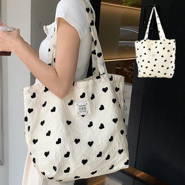 STYLEBLOCK トートバッグ エコバッグ 大きい A4 肩掛け ハート柄 布 鞄 