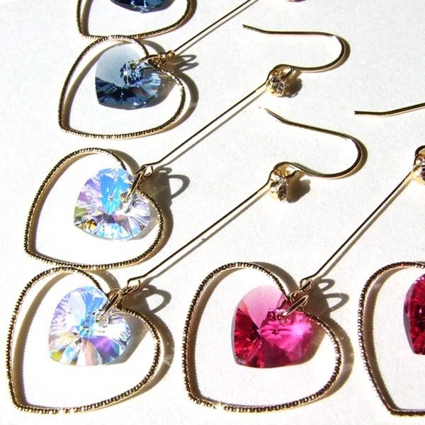 ピアス レディース スワロフスキー ハンドメイド ハート ロング 揺れる フック レディースピアス オーロラ ローズ ダークブルー Sbp467 Style By 通販 Yahoo ショッピング
