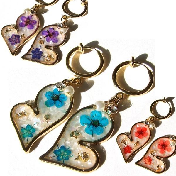 イヤリング ドライフラワー レディース 花 ノンホール 螺鈿 ハンドメイド 金箔 エポキシ樹脂 ハート 天然素材 ブルー青 濃いピンク パープル紫 Sbp550 Style By 通販 Yahoo ショッピング