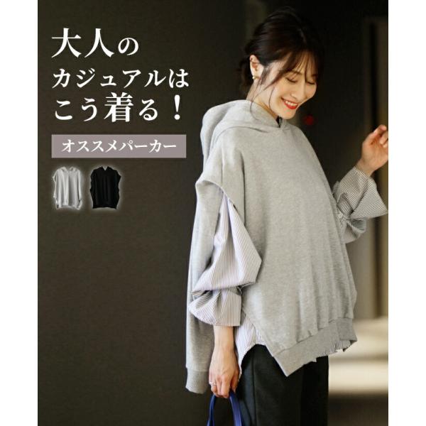 ノースリーブ パーカー グレー ブラック black gray 黒 カジュアル 夏 秋 レディース ファッション 体型カバー