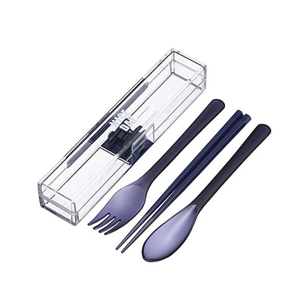 他サイト： 岩崎工業 ラストロウェア トリオセット とっても強いケース カチャカチャ音防止 18cm 箸 スプーン フォーク ネイビー H-610 NVの商品画像