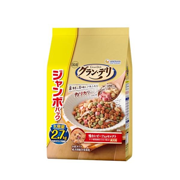 他サイト： グラン・デリ 【ジャンボパック】グランデリ ドッグフード ドライ カリカリ仕立て 成犬用 味わいビーフ入りセレクト 2.7kg 国産 ユニチャーの商品画像