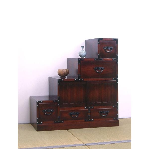 桐天然木 民芸調 階段箪笥 左下がり 純和風 桐箪笥 桐タンス