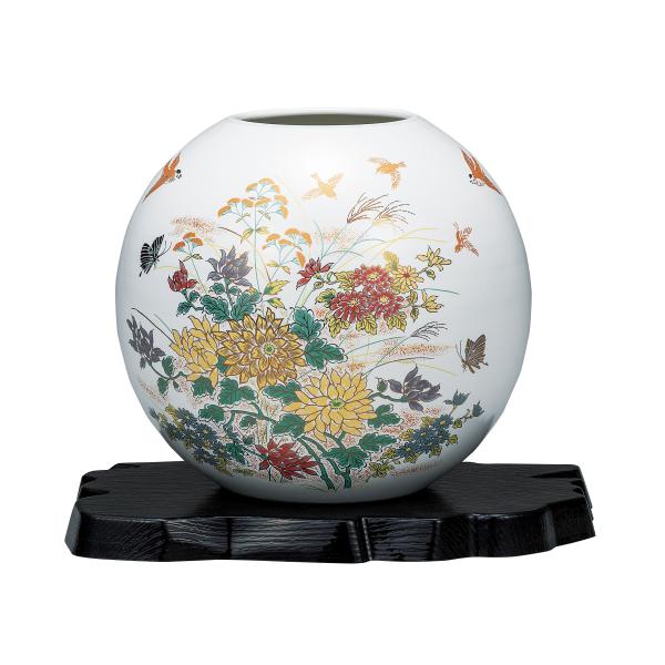 九谷焼の花瓶です。 九谷焼 日本の伝統工芸品【九谷焼】 5.5号花瓶 金菊花に雀 台付 (K9