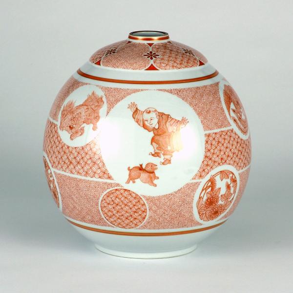 九谷焼 大酒清山作 8号花瓶 赤絵唐子鳳凰文 : 九谷焼 STYLeNCE