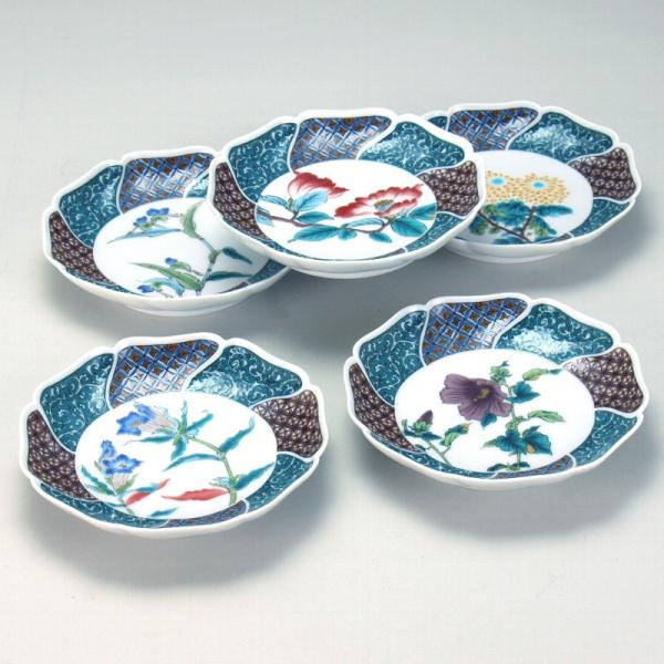 九谷焼 日本の伝統工芸品【九谷焼】5号皿揃 小紋五草花 N149-01