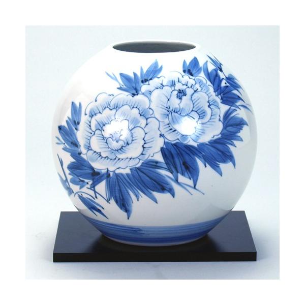日本の伝統工芸品【九谷焼】6号花瓶 染付牡丹 N165-05 : 九谷焼