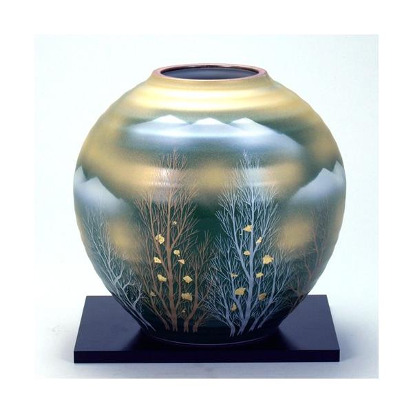 日本の伝統工芸品【九谷焼】6号花瓶 金箔木立連山 N166-02