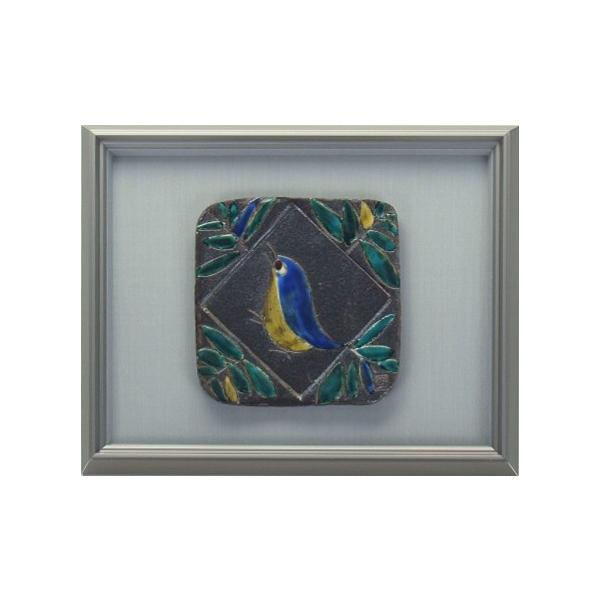 日本の伝統工芸品【九谷焼】陶額　色絵鳥　N182-11