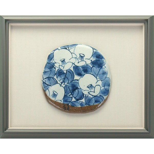 日本の伝統工芸品【九谷焼】　陶額　染付椿文　ysn88-04